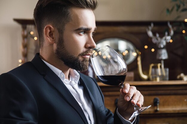 Foto joven con una copa de vino