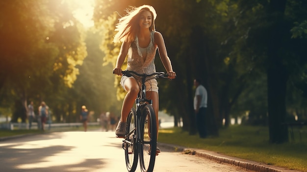 Joven deportista montando en bicicleta