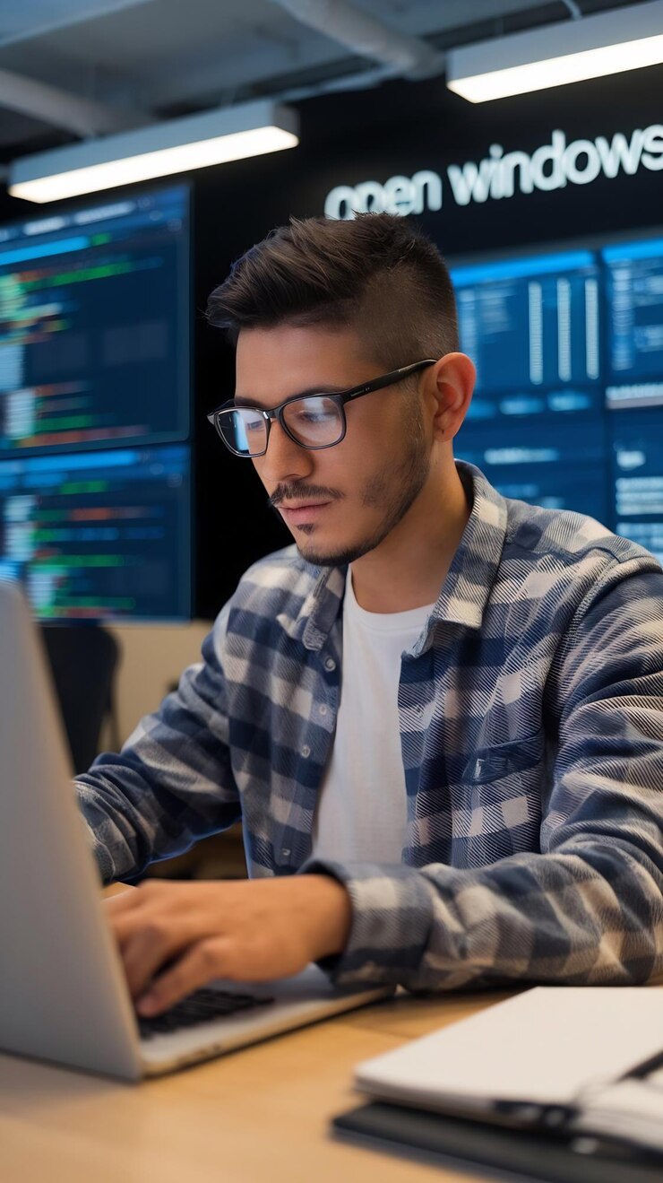 Foto joven desarrollador de software hispano que trabaja en una oficina de startups tecnológicas