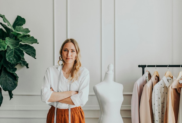 Joven diseñadora en una boutique