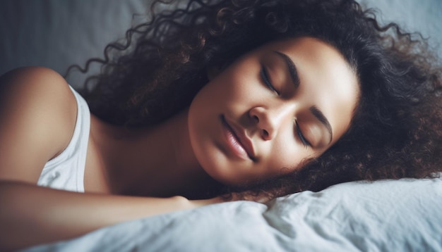 Joven durmiendo plácidamente en un cómodo dormitorio generado por inteligencia artificial