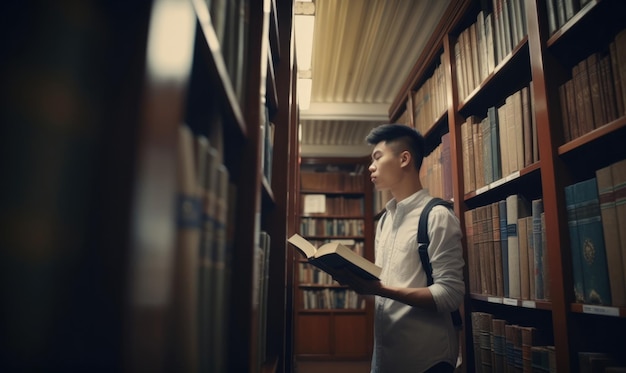 Un joven egipcio está confundido buscando un libro en una biblioteca