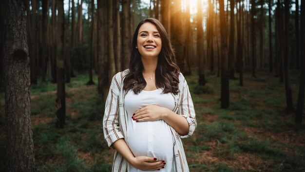 Una joven embarazada sonriendo de felicidad.