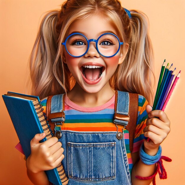 Foto una joven emocionada preparada para ir a la escuela