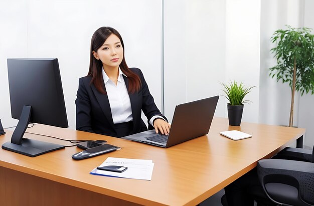 Joven empresaria sentada en la sala de oficina Generativa ai