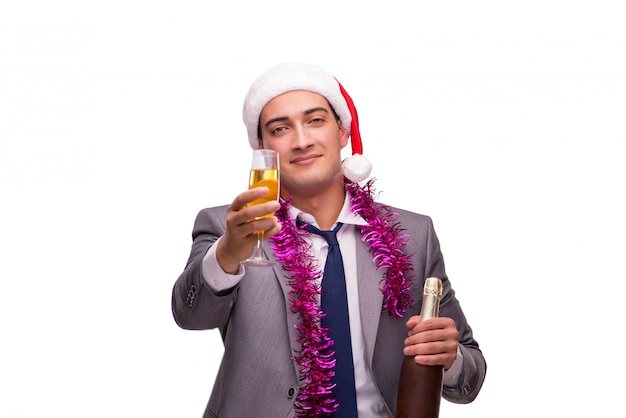 Joven empresario celebrando la navidad en la oficina