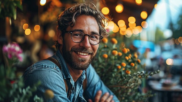 Un joven empresario con gafas sonriendo a la cámara