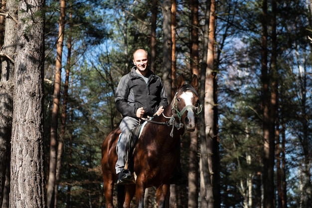 joven, equitación, un, caballo