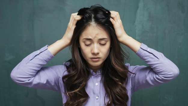 La joven está molesta por la pérdida de cabello.