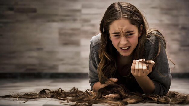 La joven está molesta por la pérdida de cabello.