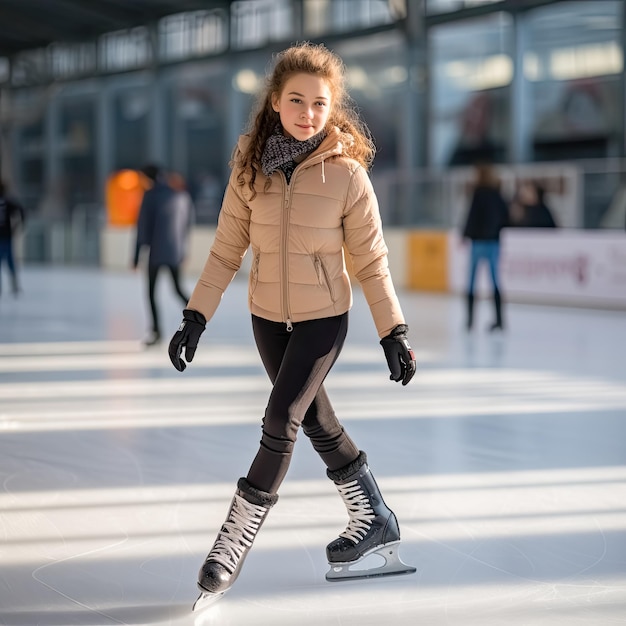 una joven está practicando patinaje artístico afuera