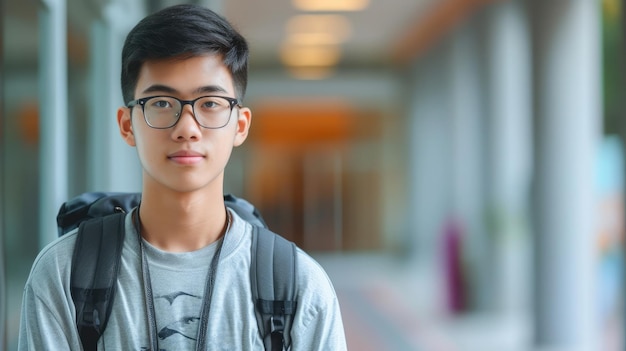 joven estudiante asiático en el fondo