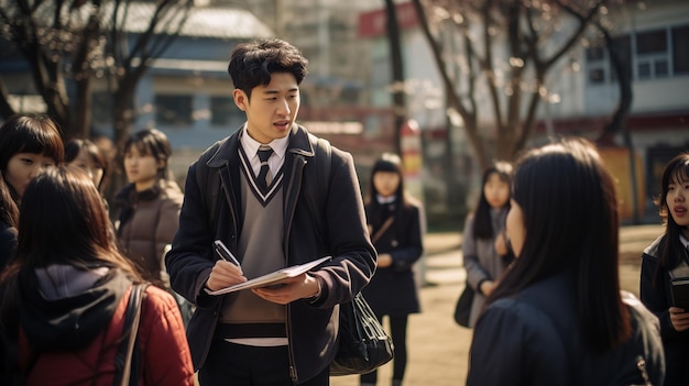 joven estudiante coreano estudiando