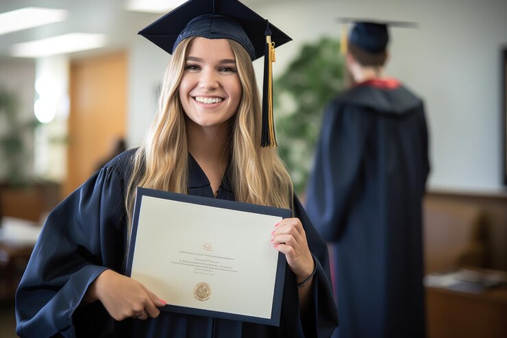 Un joven estudiante con un diploma y sonriendo a la cámara creada con ai generativo