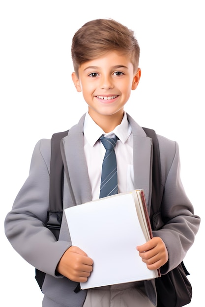 Foto joven estudiante de escuela aislado en un fondo blanco