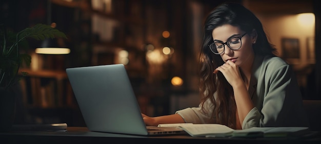 Joven estudiante estudia por la noche