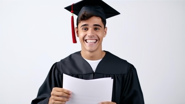 Joven estudiante hispano celebrando la victoria y las buenas noticias en línea