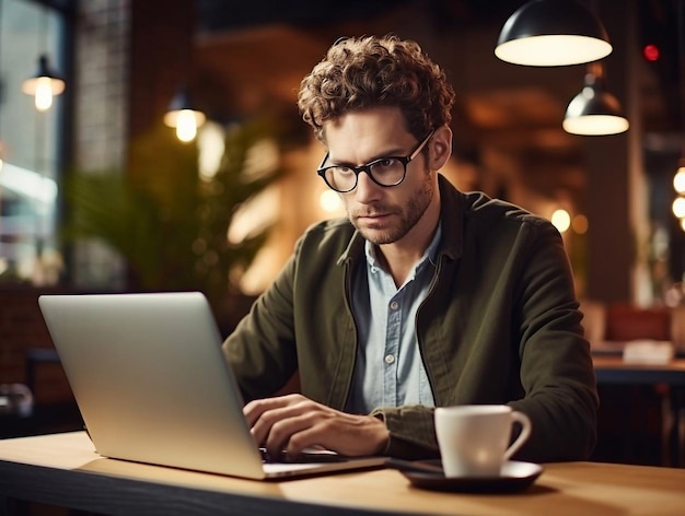 Joven estudiante lindo estudiando con la computadora