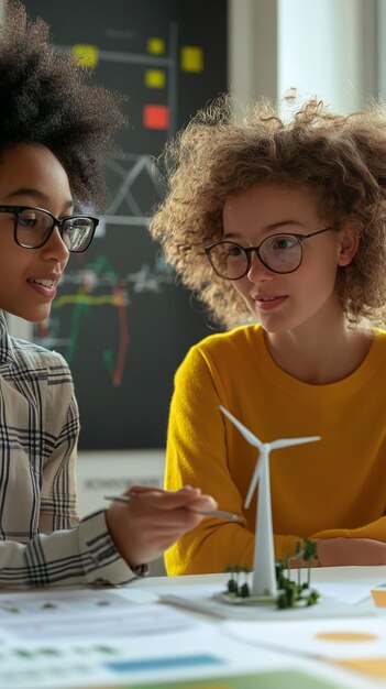 Un joven estudiante presenta un proyecto en primer plano