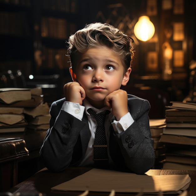 joven estudiante reflexionando y estudiando en la biblioteca