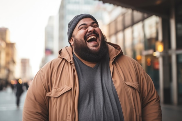 joven expresión feliz al aire libre en una ciudad generada por ai