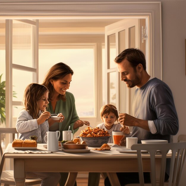 Una joven familia feliz pasando tiempo juntos en casa