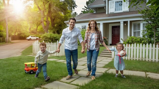 Foto una joven familia se muda a su nueva casa