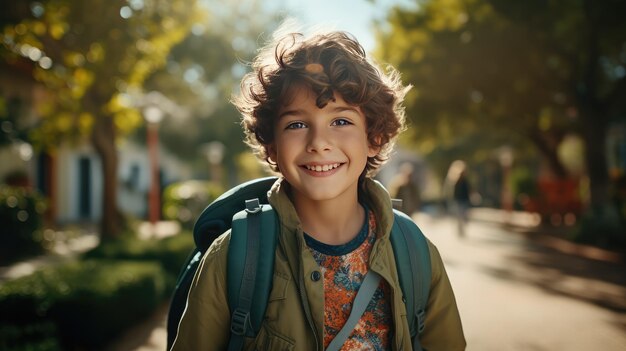 Un joven feliz caminando a la escuela está llevando una bolsa Generative Ai