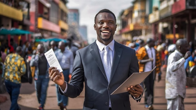 Joven y feliz hombre de negocios africano