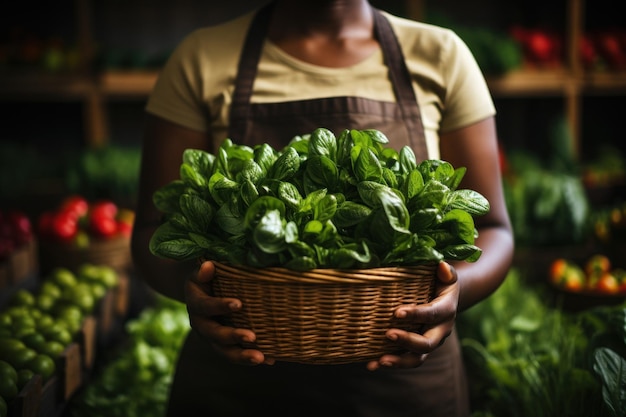 Una joven feliz un jardinero está cultivando lechuga en un invernadero