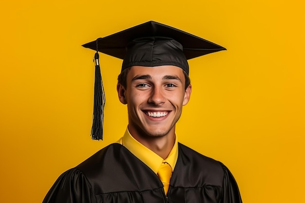 Foto un joven feliz con su libro se graduó de la universidad.