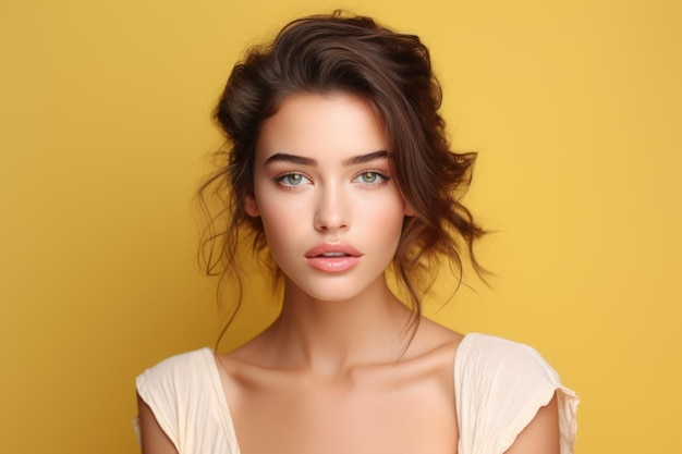 Joven foto de belleza mujer modelo con estilo de maquillaje en la cara y piel perfecta limpia en lig aislado