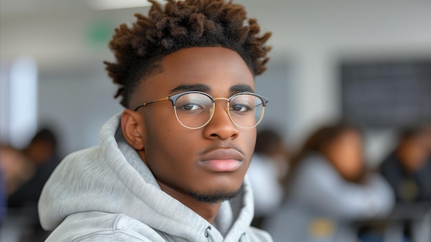 Un joven con gafas en el aula