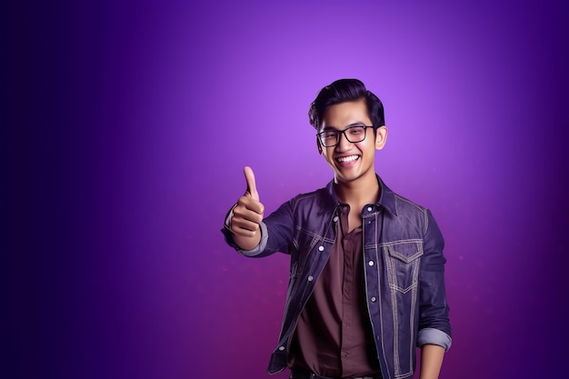 Un joven con gafas y una chaqueta da un pulgar hacia arriba.