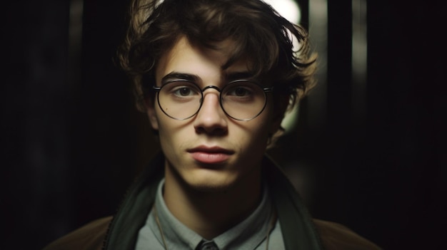 Un joven con gafas con la palabra gafas.