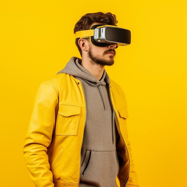 Joven con gafas de realidad virtual Creado con tecnología de IA generativa