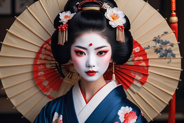 Foto joven geisha mirando a la cámara elegante y hermosa generada por la ia