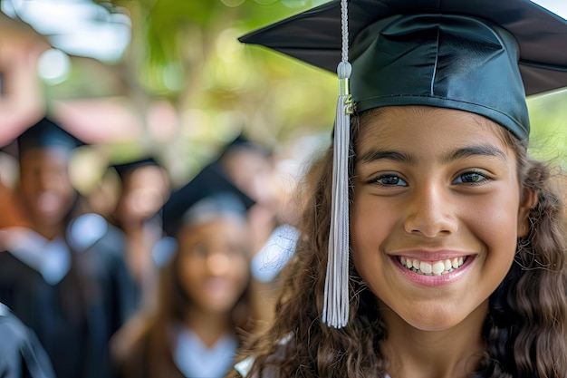 Una joven con una gorra de graduación y un vestido