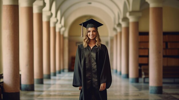 Una joven graduada en el contexto de graduados universitarios