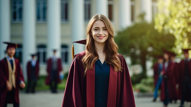 Una joven graduada en el contexto de graduados universitarios