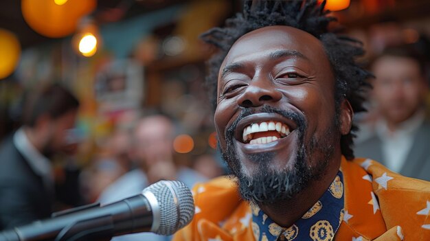 Foto joven grupo de música africana cantando una canción en un ambiente festivo