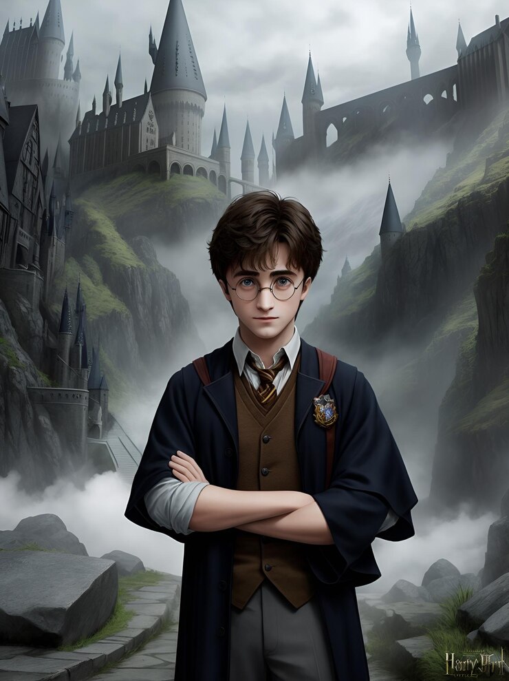 El joven Harry Potter en la escuela de Hogwarts
