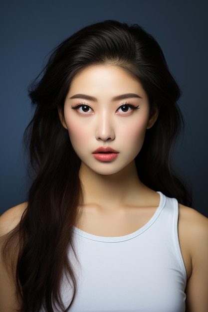 Joven y hermosa mujer asiática con estilo de maquillaje coreano en la cara y piel perfectamente limpia y hermosa