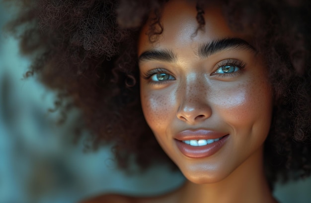 joven hermosa mujer con cabello afro hermosa persona sonriendo en el estudio