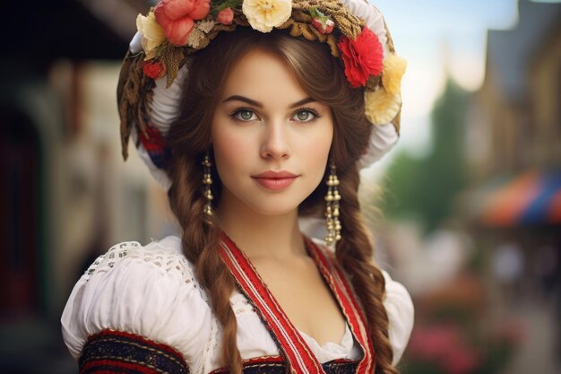 Una joven y hermosa mujer francesa en traje nacional.