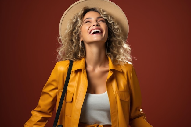 Joven y hermosa mujer con un sombrero de paja