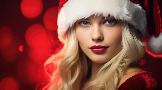 Una joven hermosa con un sombrero de Santa Claus.