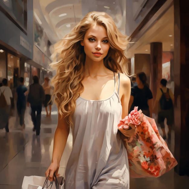 Una joven hermosa y sonriente haciendo compras.