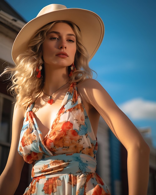 Foto una joven hermosa con un vestido colorido