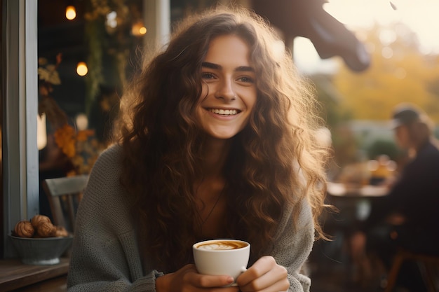 Una joven hipster con el cabello largo en un suéter